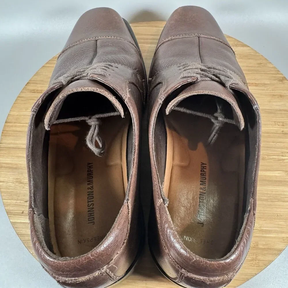 Johnston & Murphy‎ Men's Sz 10 Brown Cap Toe Dress Shoe Leather Oxford